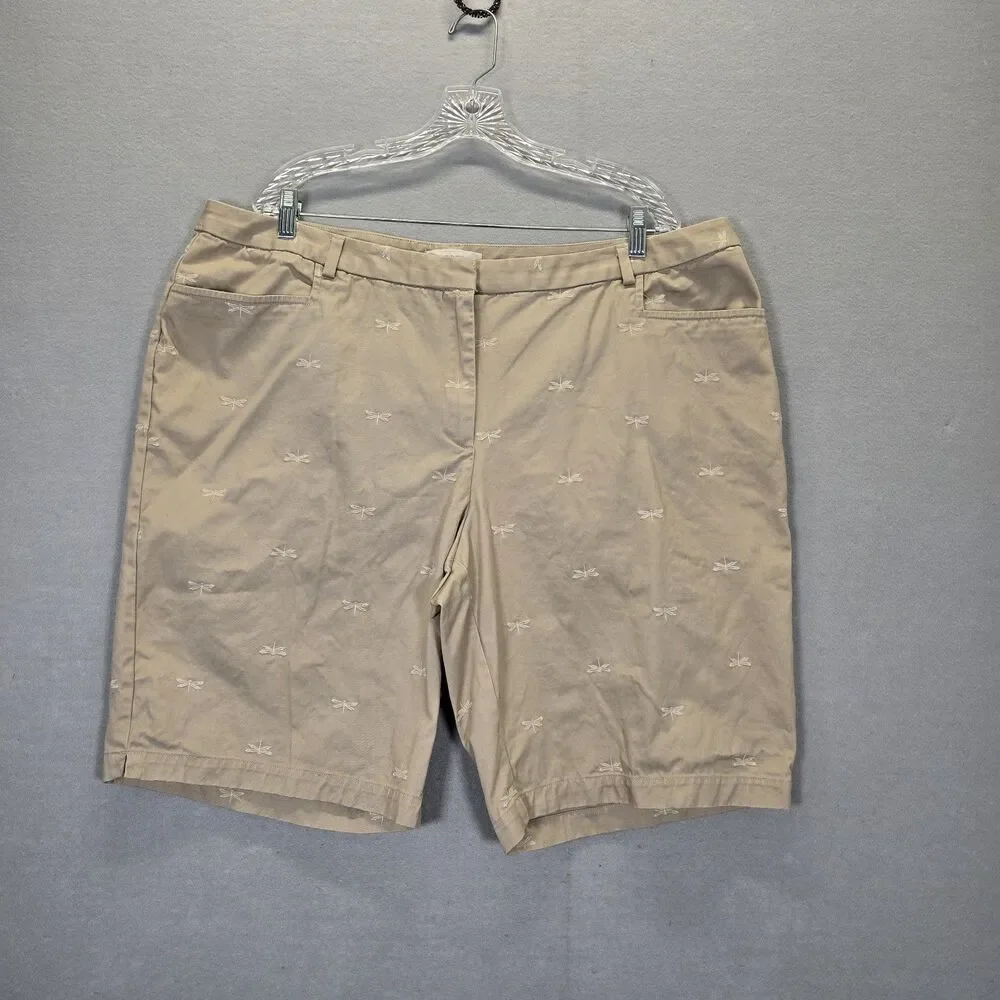 Talbots Shorts Bermuda Khaki Chino Embroidered Dragonfly Size 20W